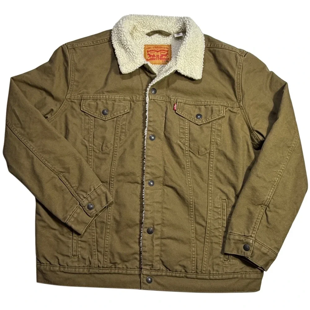 Levi's Type III Sherpa Trucker Jacket XXL Cougar Brown Canvas Workwear